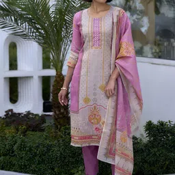 PEENGAX Women Ethnic Motifs Embroidered Kurta with Trousers & Dupatta-image-4