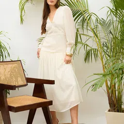 SASSAFRAS Flared Sleeve Georgette Maxi Dress-image-51