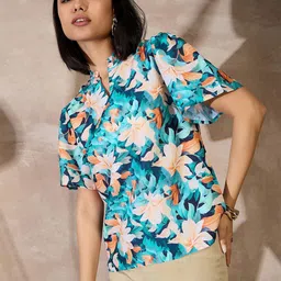 ANJIR Women Floral Printed Mandarin Collar Crepe Top-picture-31