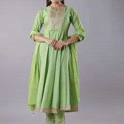 Utsav Fashion Ethnic Motifs Embroidered Sequinned Cotton Silk Kurta & Trouser & Dupatta-picture-57
