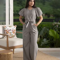 ELEVEN.O.ONE Women Waist Tie-Ups Basic Jumpsuit-image-69