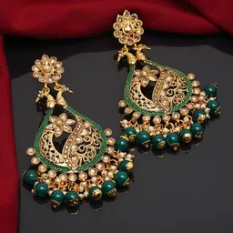 YouBella Gold-Plated Artificial Stones Studded And Pearls Beaded Floral Drop Earrings-12