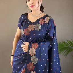 Sita Navy Blue Silk Blend Woven Design Sarees-picture-21