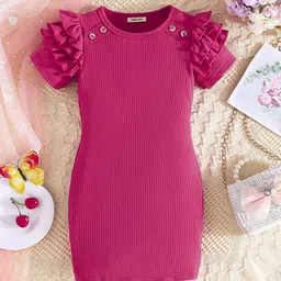 INCLUD Girl Round Neck Puff Sleeves Bodycon Dress-37