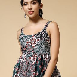 Istyle Can Ethnic Motifs Printed Cotton Peplum Top-image-70