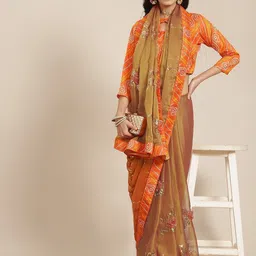 DIVASTRI Bandhani Sequinned Poly Chiffon Designer Saree-image-5