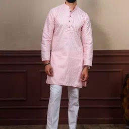 Koshin Men Sequinned Jacquard Kurta-image-55