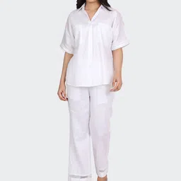 HUE & HIDE Pure Cotton Shirt Collar Shirt & Trousers Co-ords-image-33