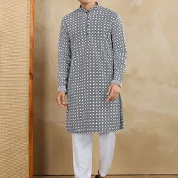 Inddus Men Woven Design Embroidered Kurta with Pyjama-7