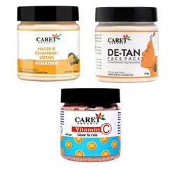 CARET ORGANIC Haldi Chandan Ubtan Face Pack & Detan Face Pack & Vitamin C Glow Scrub Combo-8