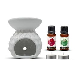 PEEPALCOMM 5Pcs White Textured Ceramic T-light Aroma Diffuser With Oils - 15 ml Each-image-73