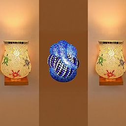 Somil Indore Mosaic Decorative Lamp Combo of Matching Wall Lamp & Blessing God Ganesh Wall Lamp, Multi Compatible with LED, Size: 14 X 14 X 19 Cm, Pack of 3.-image-77