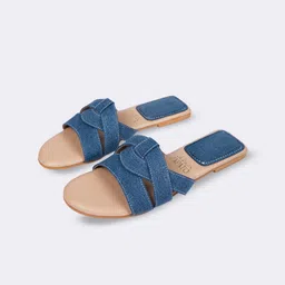 Schon Zapato Women Slide in Denim Open Toe Flats-image-16