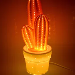 DeoDap Orange & White Ceramic Abstract Shaped Table Lamp-17