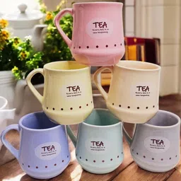 Handmade Ceramic Multicolor Flask Cane Shape Tea Mugs (Set Of 6)-picture-14