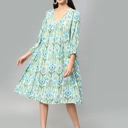 Amagyaa Women Ethnic Motifs Print Puff Sleeve A-Line Midi Dress-image-61