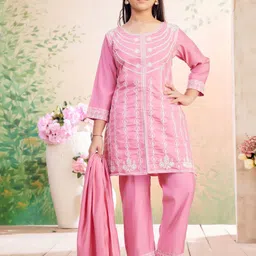 BAESD Girls Woven Design Silk A-Line Kurta with Trousers & Dupatta-picture-27