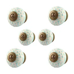 Indianshelf 6-Pcs Green & White Floral Textured Ceramic Knobs-27