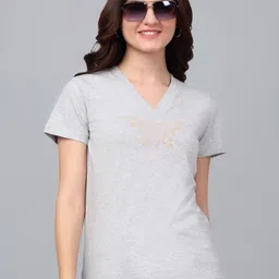 Dressitude Women Typography V-Neck Pure Cotton T-shirt-image-43