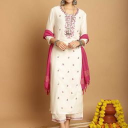 Tulsattva Women Floral Embroidered Regular Kurta with Palazzos & With Dupatta-picture-47