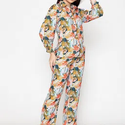 DESIGNS BY QUEEN BEE Floral Printed Long Sleeves Shirt with Pyjama-image-24