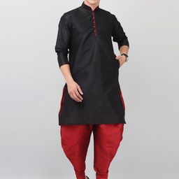 LEMONX Men Regular Dupion Silk Kurta with Dhoti Pants-picture-15