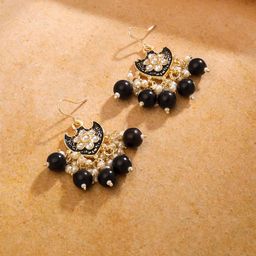 Yellow Chimes Gold Plated Pearl Studded Contemporary Drop Earrings-11