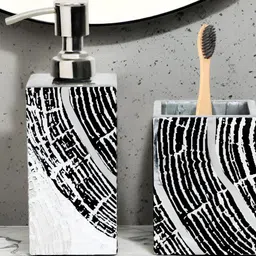 THE HOME CO. Grey & White 2 piece Solid Wood Bath Accessories Set-14