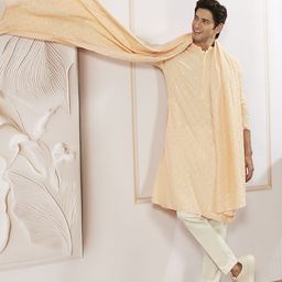 VASTRAMAY Men Embroidered Regular Sequinned Kurta with Trousers & With Dupatta-0