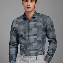 Louis Philippe Geometric Printed Spread Collar Slim Fit Shirt-image-76