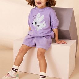 LULU & SKY Girls Printed Round Neck Cotton T-Shirt With Shorts-picture-27