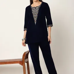 Yufta Embroidered Velvet Tunic With Trousers Co-Ords-image-85