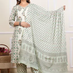 YASH GALLERY Floral Printed Regular Pure Cotton Kurta & Trouser & Dupatta-picture-10