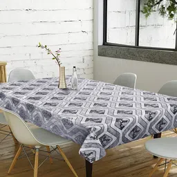 Dakshya Industries Grey Floral Waterproof Plastic 6-Seater Table Cover-image-56