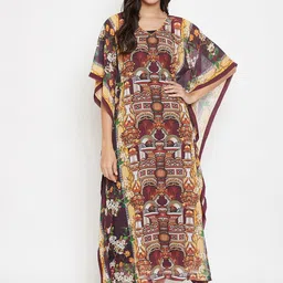 The Kaftan Company Women Ethnic Motifs Printed Kaftan Nightdress with Inner Slip-picture-25