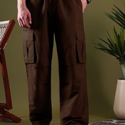 Kotty Men Relaxed Low-Rise Easy Wash Pleated Cargos Trousers-image-49