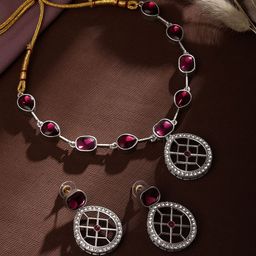 ASMITTA JEWELLERY Silver-Plated Stone-Studded Matte Jewellery Set-image-28