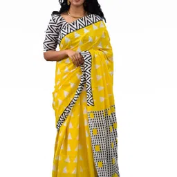 Lovwear Yellow Pure Cotton Sarees-picture-7