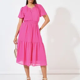 Styli  Self Design Flared Sleeves Fit and Flare Tiered Dress-picture-22