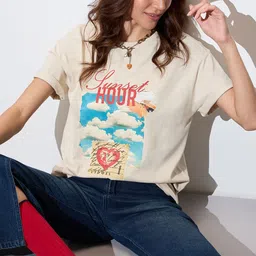The Roadster Lifestyle Co. Women Graphic Printed Round Neck Cotton Oversized T-shirt-picture-54