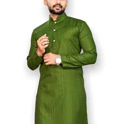quinlan Men Striped Straight Kurta (Green)-24