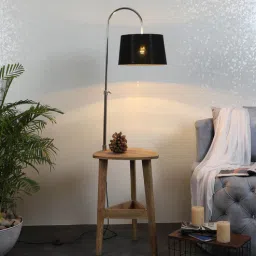 sapphire Charles Black Iron Shade Shelf Floor Lamp With Wood Base-picture-48