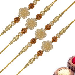 MEIRA JEWELLERY 4-Pcs Floral Rakhis With Greeting Card & Roli Chawal-image-14