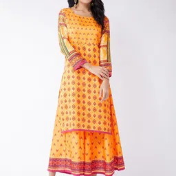 Pannkh Ethnic Motifs Printed Round Neck Straight Kurta With Palazzos-12