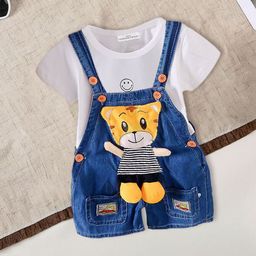 FOREVER FRIDAY Infant Boys Printed Cotton Round Neck Dungaree With T-Shirt-picture-3