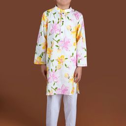 Kalp Boys Floral Printed Regular Pure Cotton Kurta Set-image-29