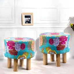 Ikiriya 2-Pcs Sea Green & Brown Embroidered Round Ottoman-picture-28