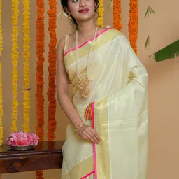 TEEJH Women Woven Design Zari Tissue Kasavu Saree-38