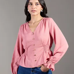 20Dresses Women Solid V-Neck Top-picture-13