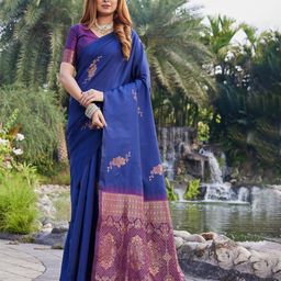 ZILVIRA Ethnic Motifs Zari Silk Blend Kanjeevaram Saree-image-59